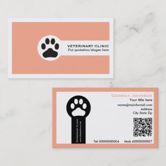 Paw and QR code peach Vet/Veterinary Clinic Business Card