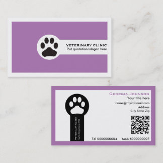 Paw and QR code purple Vet/Veterinary Clinic Business Card