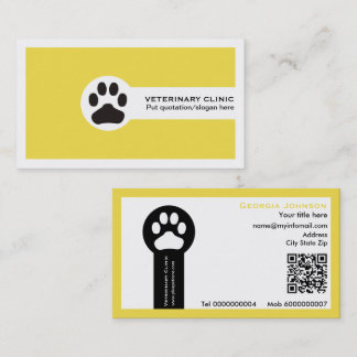 Paw and QR code yellow Vet/Veterinary Clinic Business Card