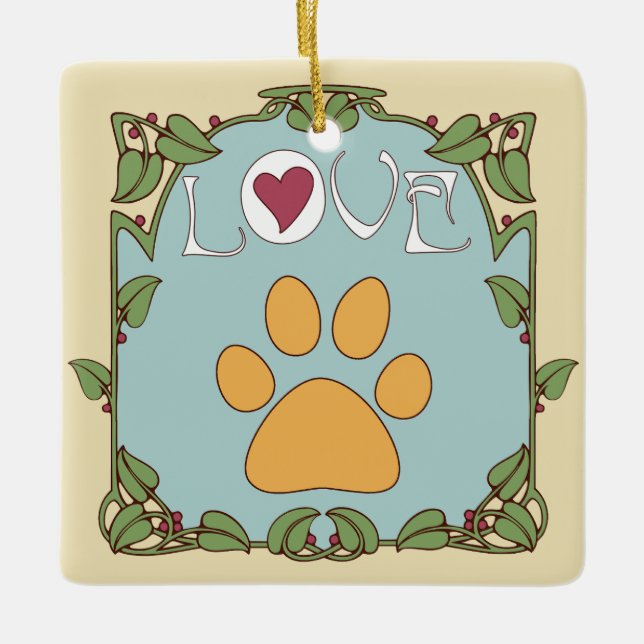 Paw Art Nouveau Ceramic Ornament (Front)