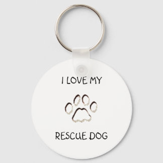 paw background, I LOVE MY, RESCUE DOG Keychain