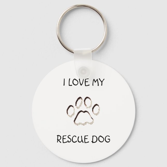 paw background, I LOVE MY, RESCUE DOG Keychain (Front)
