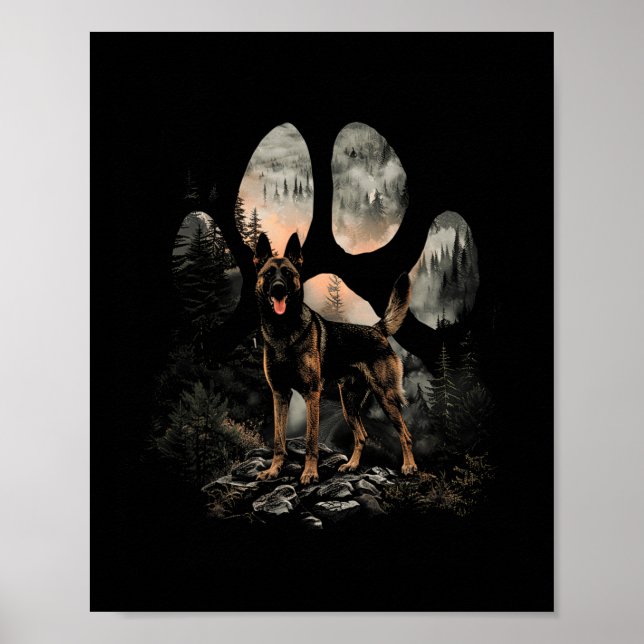 Paw Belgian Malinois Dog Mom Dad Mountains Sunset  Poster (Front)
