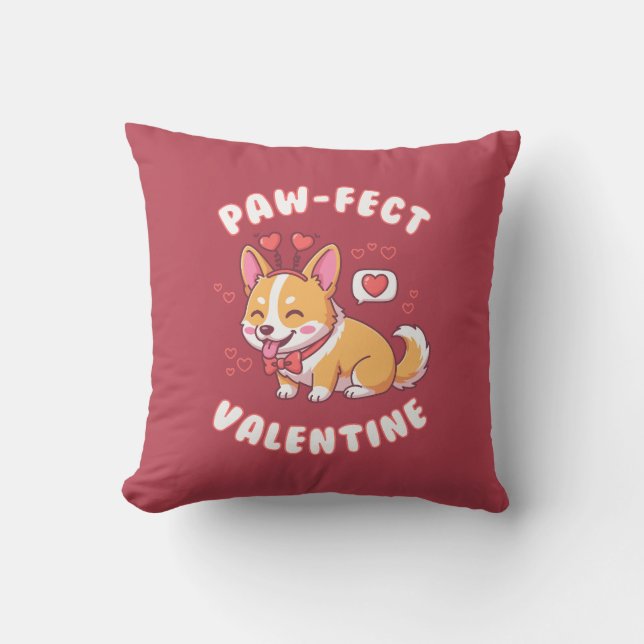 Paw-Fect Valentine - Corgi Dog Valentine Gift Throw Pillow (Front)
