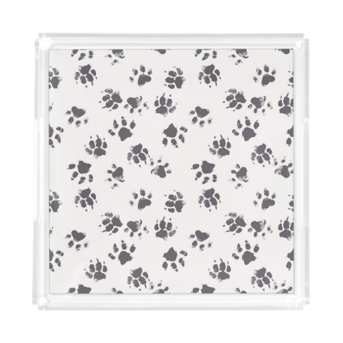 Paw Footprints Dog Monochrome Seamless Acrylic Tray