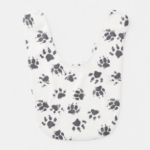 Paw Footprints: Dog Monochrome Seamless. Baby Bib