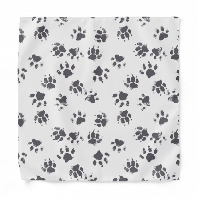 Paw Footprints: Dog Monochrome Seamless. Bandana (Front)