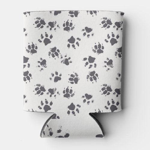 Paw Footprints Dog Monochrome Seamless Can Cooler