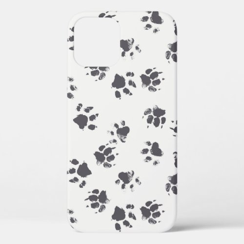 Paw Footprints Dog Monochrome Seamless iPhone 12 Case