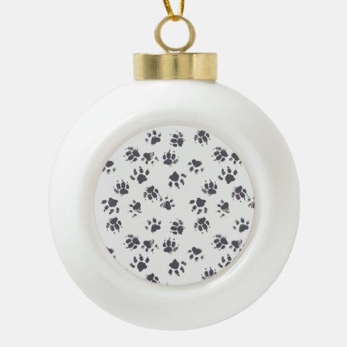 Paw Footprints Dog Monochrome Seamless Ceramic Ball Christmas Ornament