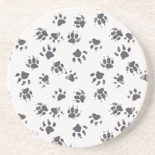 Paw Footprints Dog Monochrome Seamless Coaster