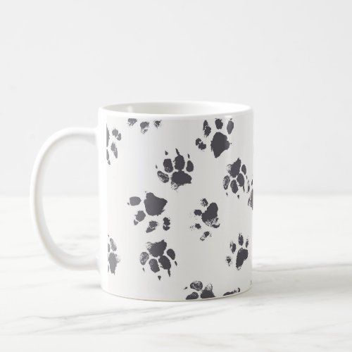 Paw Footprints Dog Monochrome Seamless Coffee Mug