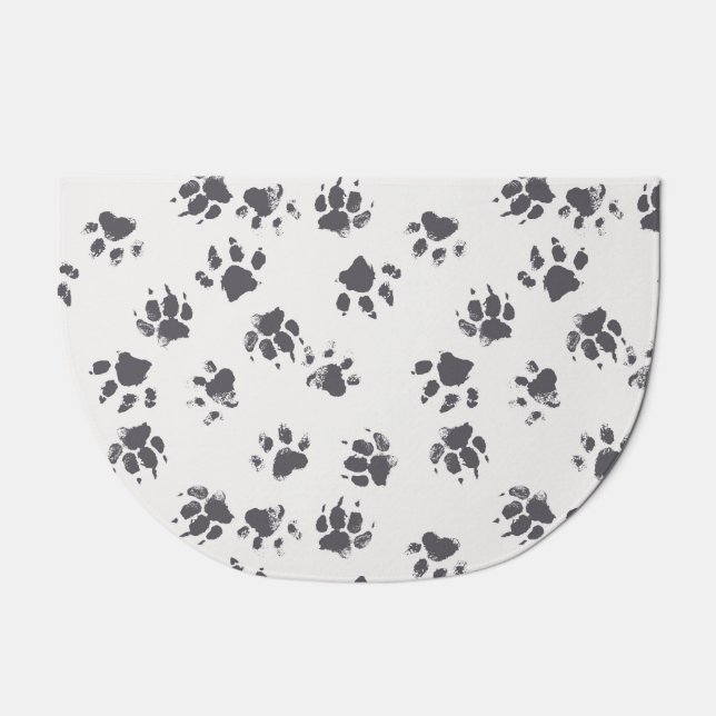 Paw Footprints: Dog Monochrome Seamless. Doormat