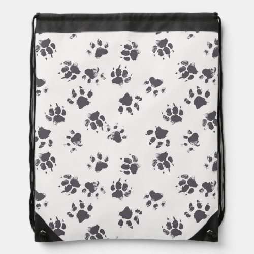 Paw Footprints Dog Monochrome Seamless Drawstring Bag