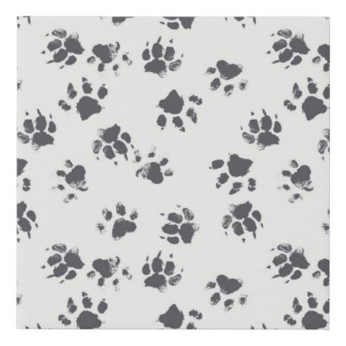 Paw Footprints Dog Monochrome Seamless Faux Canvas Print