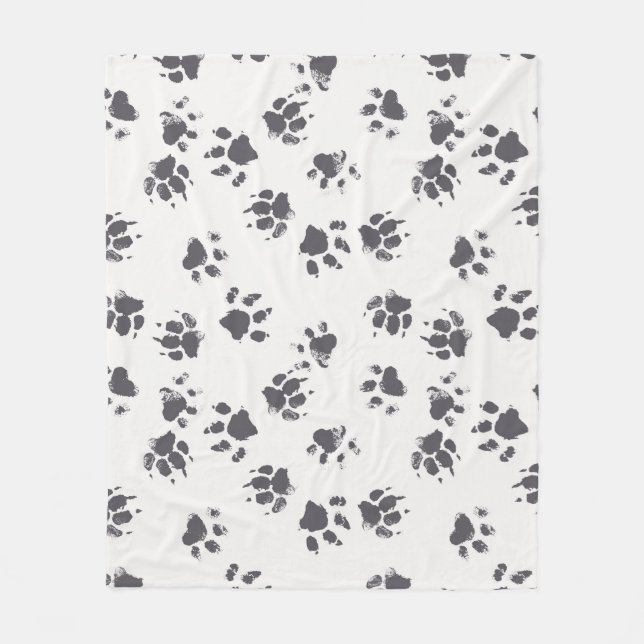Paw Footprints: Dog Monochrome Seamless. Fleece Blanket (Front)