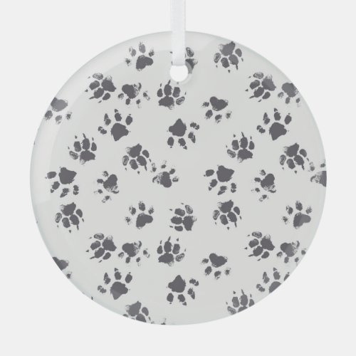 Paw Footprints Dog Monochrome Seamless Glass Ornament