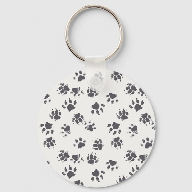 Paw Footprints: Dog Monochrome Seamless. Keychain (Front)