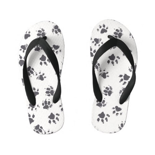 Paw Footprints Dog Monochrome Seamless Kids Flip Flops