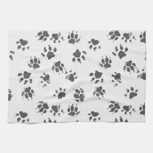 Paw Footprints Dog Monochrome Seamless Kitchen Towel