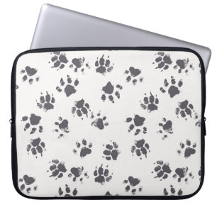 Paw Footprints: Dog Monochrome Seamless. Laptop Sleeve