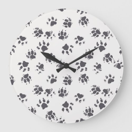 Paw Footprints Dog Monochrome Seamless Large Clock