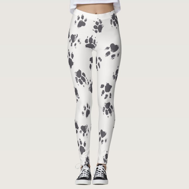 Paw Footprints: Dog Monochrome Seamless. Leggings (Front)