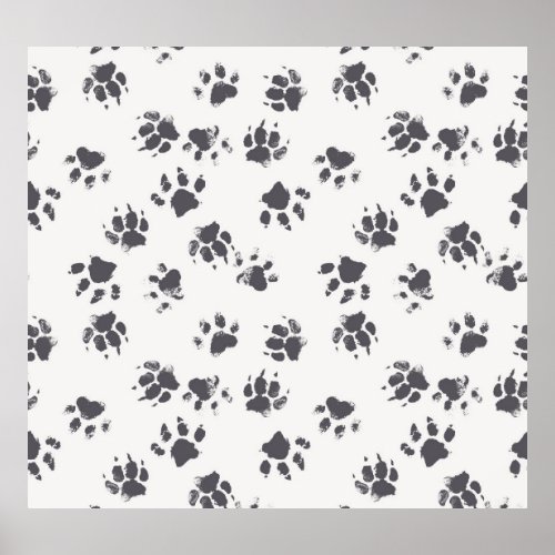 Paw Footprints Dog Monochrome Seamless Poster