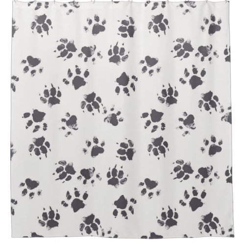 Paw Footprints Dog Monochrome Seamless Shower Curtain