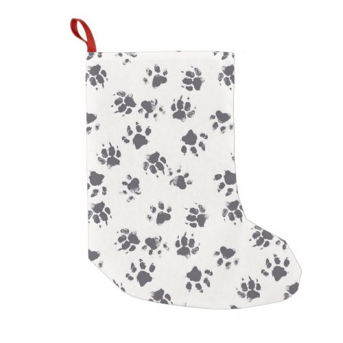 Paw Footprints Dog Monochrome Seamless Small Christmas Stocking