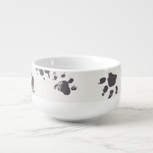 Paw Footprints Dog Monochrome Seamless Soup Mug