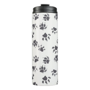Paw Footprints: Dog Monochrome Seamless. Thermal Tumbler