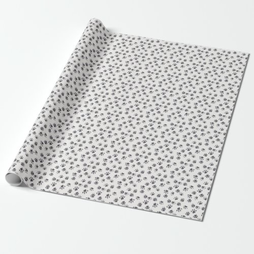 Paw Footprints Dog Monochrome Seamless Wrapping Paper