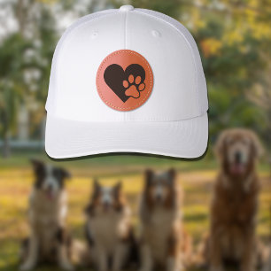 Paw Heart Dog Cat Animal Lover Leather Patch Hat