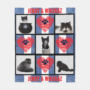 🐾 Paw Heart Pet Photo Grid Design Fleece Blanket
