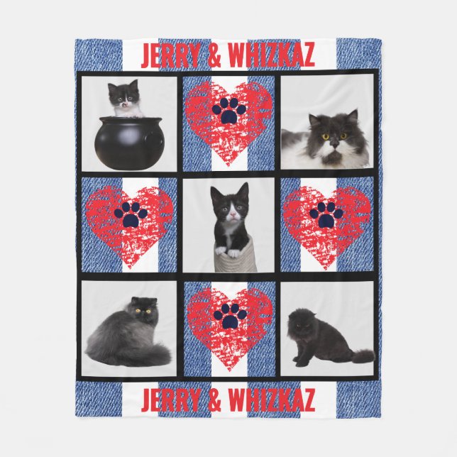 🐾 Paw Heart Pet Photo Grid Design Fleece Blanket (Front)