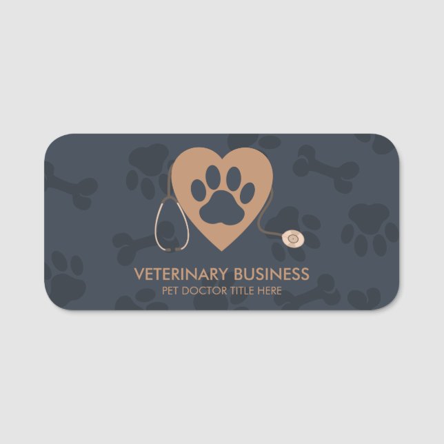 Paw Heart Stethescope Pet Doctor Veterinarian Name Tag (Front)