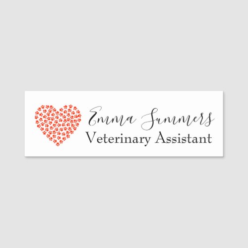 Paw Heart Veterinary Business Vet Assistance Name Tag