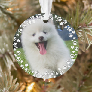 Paw Hearts and Prints Frame Custom Pet Photo Ornament