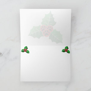 Paw Holly Leaves Christmas Blank Add Text Letterpress Thank You Card