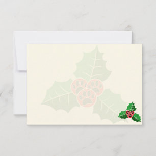 Paw Holly Leaves Christmas Blank Cream Off White Note Card
