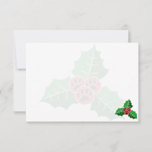 Paw Holly Leaves Christmas Blank Note Card