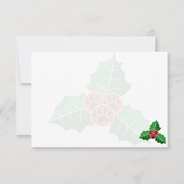 Paw Holly Leaves Christmas Blank Note Card (Front)
