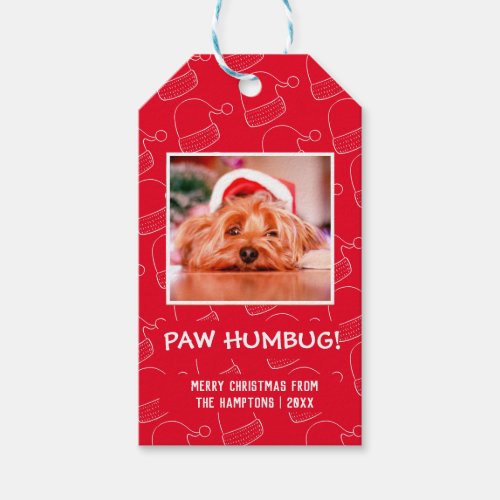 Paw Humbug Pet Photo Red Christmas Gift Tags