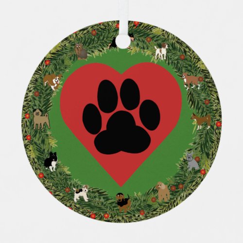 Paw in Heart Christmas Metal Ornament