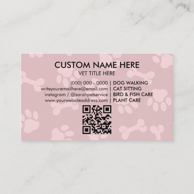 Paw Logo in heart Pet Groomer qr code Business Card