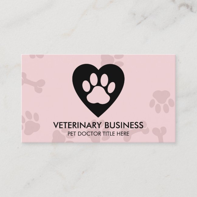 Paw Logo in heart Pet Groomer Sitting Service Business Card