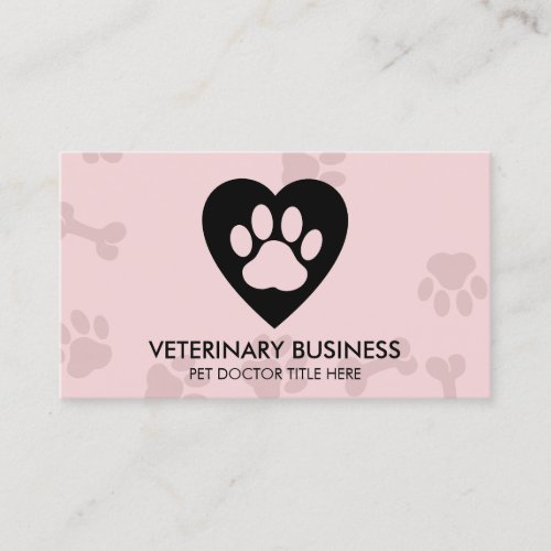 Paw Logo in heart Pet Groomer Sitting Service Business Card