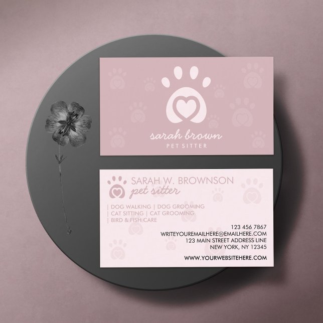Paw Logo Print Pet Grooming Dog walker Cat Sitter Business Card (Creator Uploaded)
