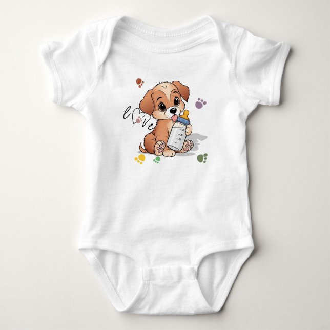 Paw Love Cute Puppy Dog Baby Bodysuit (Front)